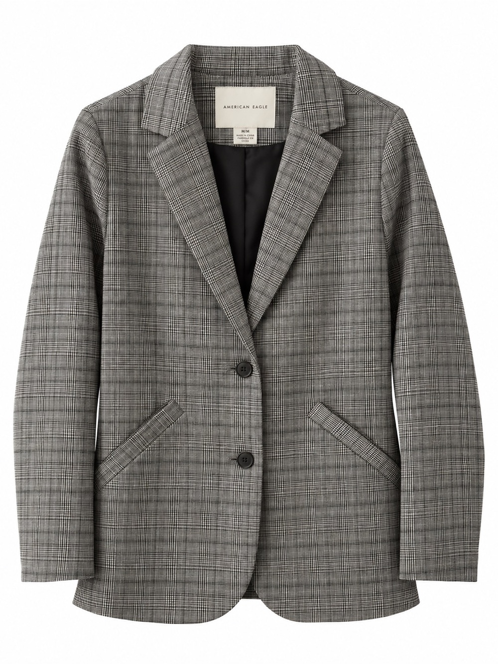 American Eagle Outfitters Gray Glen Plaid Notch-Lapel Blazer